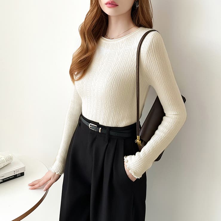 ふわふわ、あったか裏シャギー 裏起毛 メロウフリルニット | COCOMOMO | 詳細画像13 