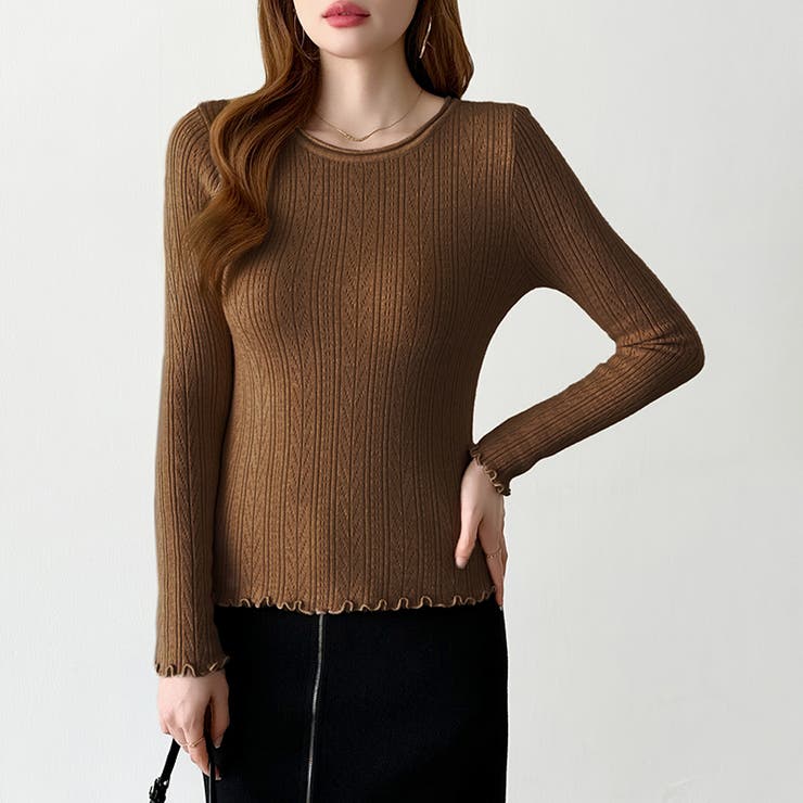 ふわふわ、あったか裏シャギー 裏起毛 メロウフリルニット | COCOMOMO | 詳細画像16 