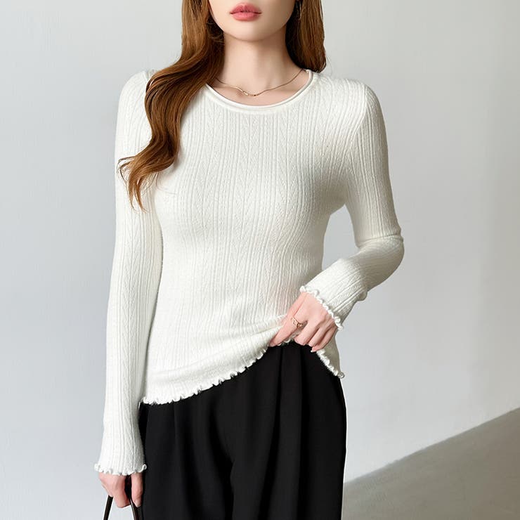 ふわふわ、あったか裏シャギー 裏起毛 メロウフリルニット | COCOMOMO | 詳細画像18 