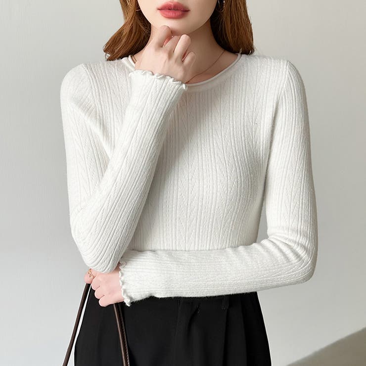 ふわふわ、あったか裏シャギー 裏起毛 メロウフリルニット | COCOMOMO | 詳細画像21 