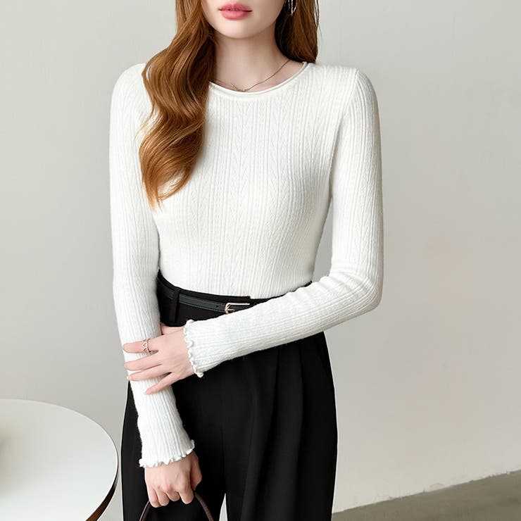 ふわふわ、あったか裏シャギー 裏起毛 メロウフリルニット | COCOMOMO | 詳細画像25 