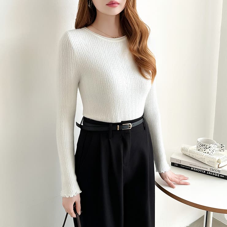 ふわふわ、あったか裏シャギー 裏起毛 メロウフリルニット | COCOMOMO | 詳細画像26 