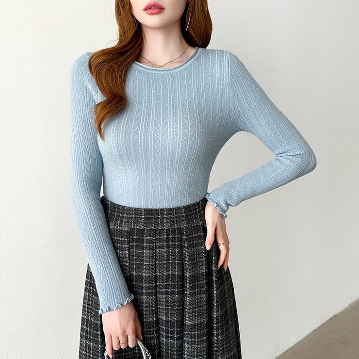 ふわふわ、あったか裏シャギー 裏起毛 メロウフリルニット | COCOMOMO | 詳細画像28 