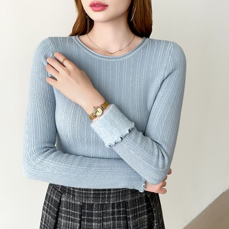 ふわふわ、あったか裏シャギー 裏起毛 メロウフリルニット | COCOMOMO | 詳細画像29 