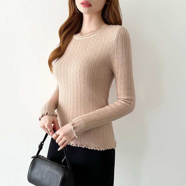 ふわふわ、あったか裏シャギー 裏起毛 メロウフリルニット | COCOMOMO | 詳細画像3 