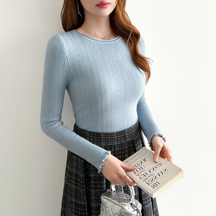 ふわふわ、あったか裏シャギー 裏起毛 メロウフリルニット | COCOMOMO | 詳細画像31 