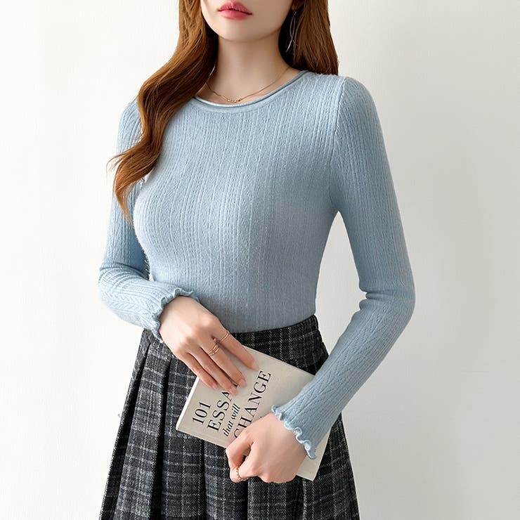 ふわふわ、あったか裏シャギー 裏起毛 メロウフリルニット | COCOMOMO | 詳細画像34 