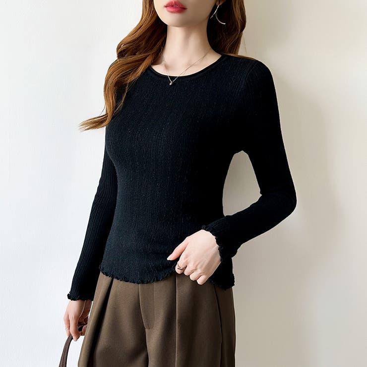 ふわふわ、あったか裏シャギー 裏起毛 メロウフリルニット | COCOMOMO | 詳細画像38 