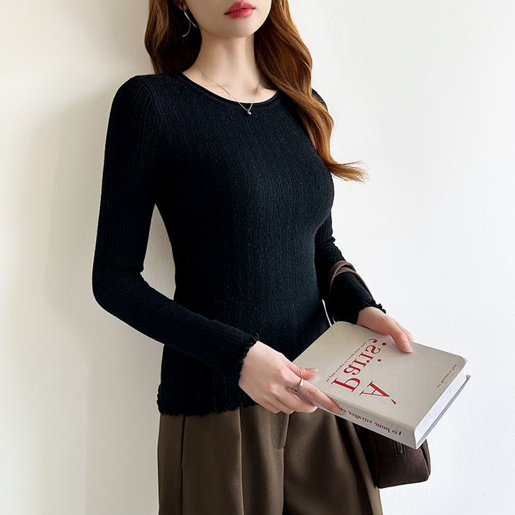 ふわふわ、あったか裏シャギー 裏起毛 メロウフリルニット | COCOMOMO | 詳細画像39 