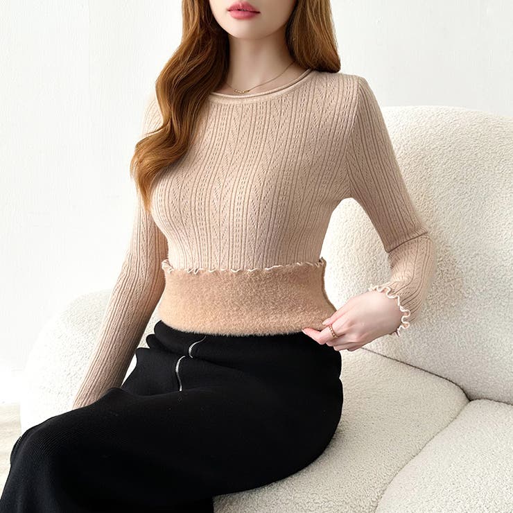 ふわふわ、あったか裏シャギー 裏起毛 メロウフリルニット | COCOMOMO | 詳細画像4 