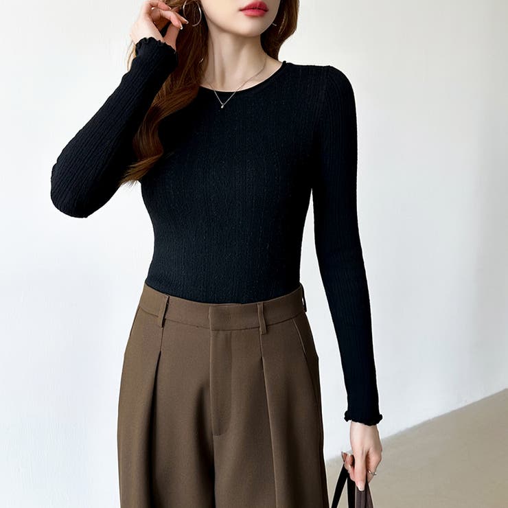 ふわふわ、あったか裏シャギー 裏起毛 メロウフリルニット | COCOMOMO | 詳細画像40 