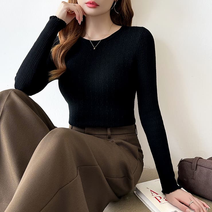 ふわふわ、あったか裏シャギー 裏起毛 メロウフリルニット | COCOMOMO | 詳細画像44 