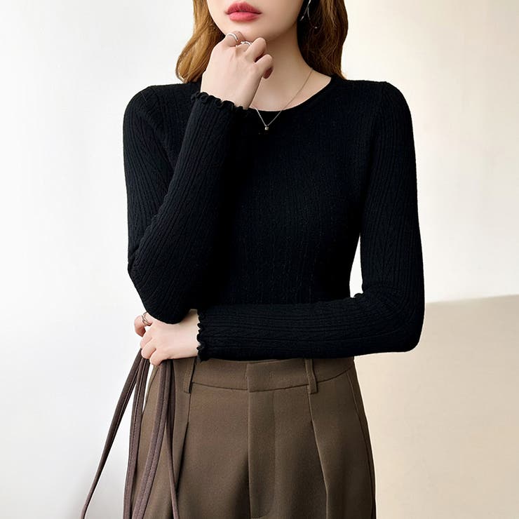 ふわふわ、あったか裏シャギー 裏起毛 メロウフリルニット | COCOMOMO | 詳細画像45 