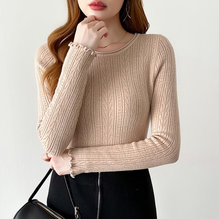 ふわふわ、あったか裏シャギー 裏起毛 メロウフリルニット | COCOMOMO | 詳細画像5 