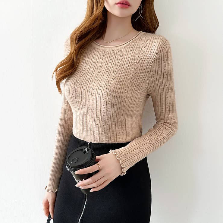 ふわふわ、あったか裏シャギー 裏起毛 メロウフリルニット | COCOMOMO | 詳細画像6 