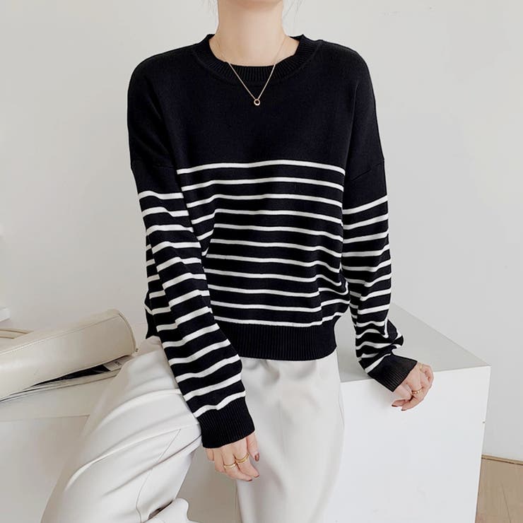 ボーダーニット クルーネック ニットセーター | COCOMOMO | 詳細画像16 