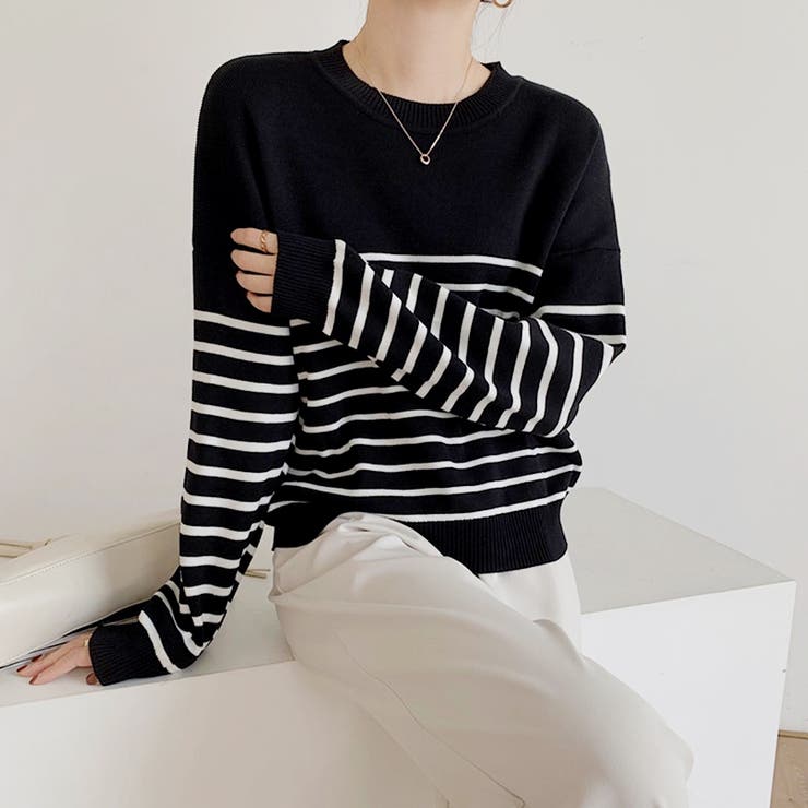 ボーダーニット クルーネック ニットセーター | COCOMOMO | 詳細画像17 