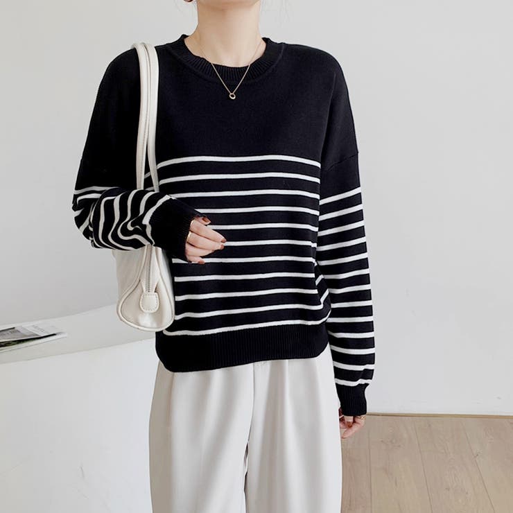 ボーダーニット クルーネック ニットセーター | COCOMOMO | 詳細画像20 