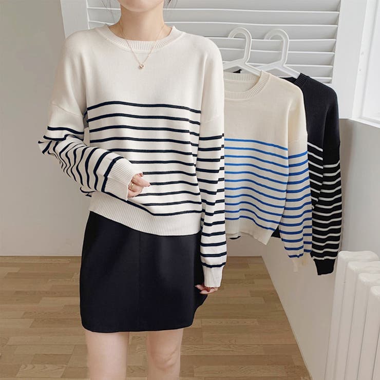 ボーダーニット クルーネック ニットセーター | COCOMOMO | 詳細画像3 