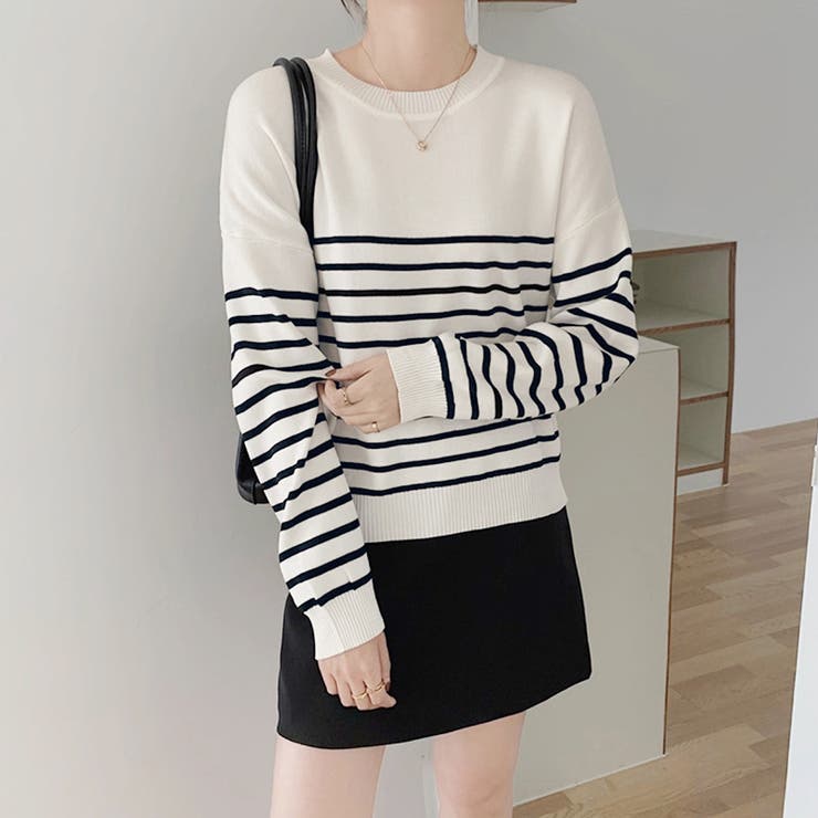 ボーダーニット クルーネック ニットセーター | COCOMOMO | 詳細画像5 