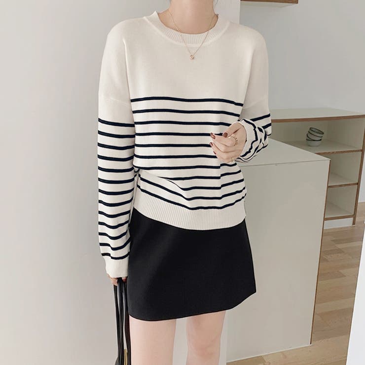 ボーダーニット クルーネック ニットセーター | COCOMOMO | 詳細画像6 