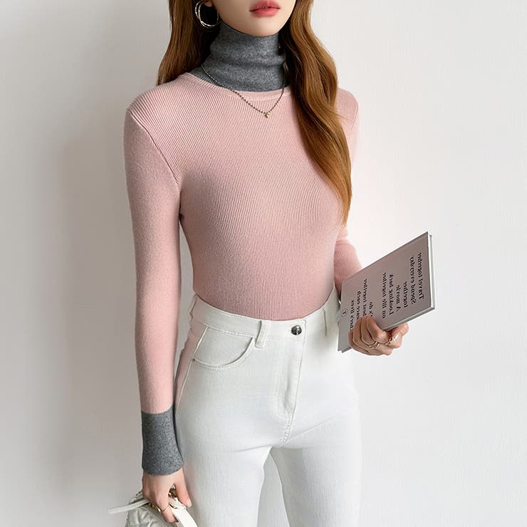 レイヤード風ニット 配色ニット タートルネック | COCOMOMO | 詳細画像5 