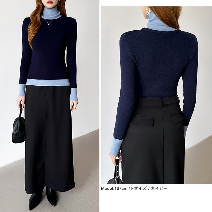 レイヤード風ニット 配色ニット タートルネック | COCOMOMO | 詳細画像16 