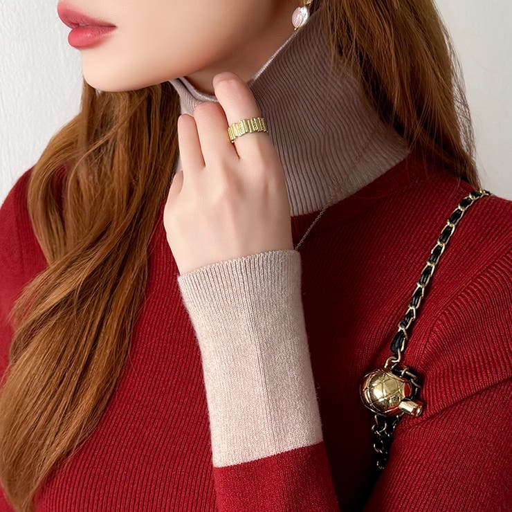 レイヤード風ニット 配色ニット タートルネック | COCOMOMO | 詳細画像24 