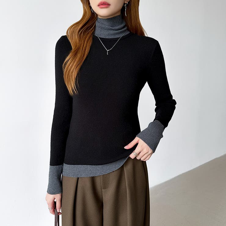 レイヤード風ニット 配色ニット タートルネック | COCOMOMO | 詳細画像28 