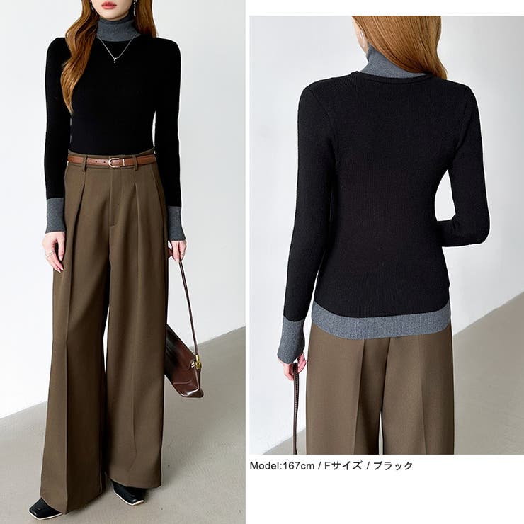 レイヤード風ニット 配色ニット タートルネック | COCOMOMO | 詳細画像33 