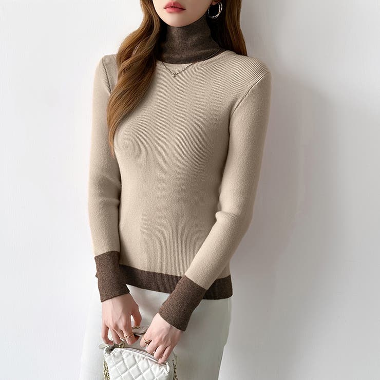 レイヤード風ニット 配色ニット タートルネック | COCOMOMO | 詳細画像37 