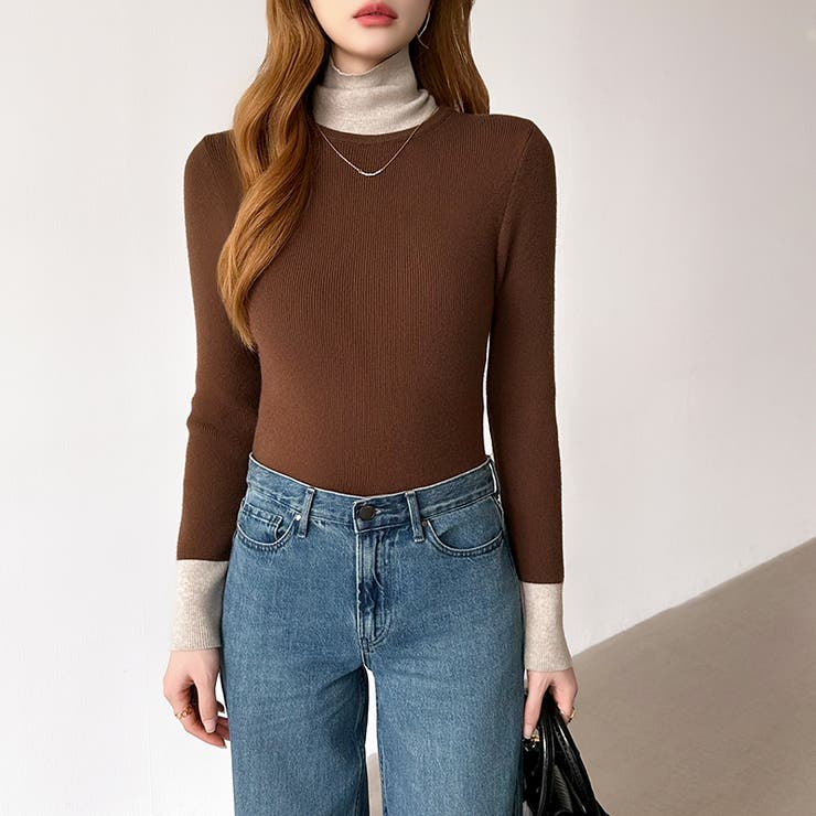 レイヤード風ニット 配色ニット タートルネック | COCOMOMO | 詳細画像41 