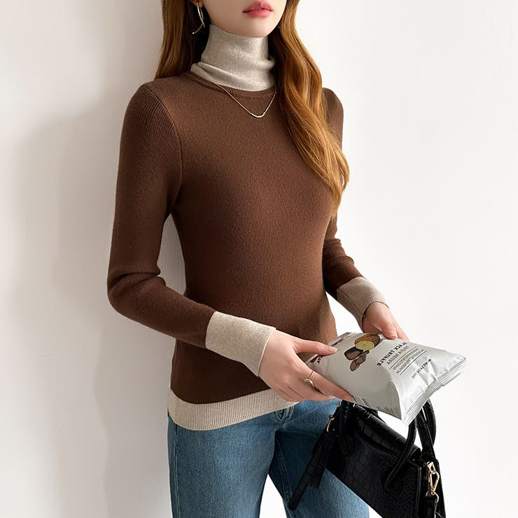 レイヤード風ニット 配色ニット タートルネック | COCOMOMO | 詳細画像43 