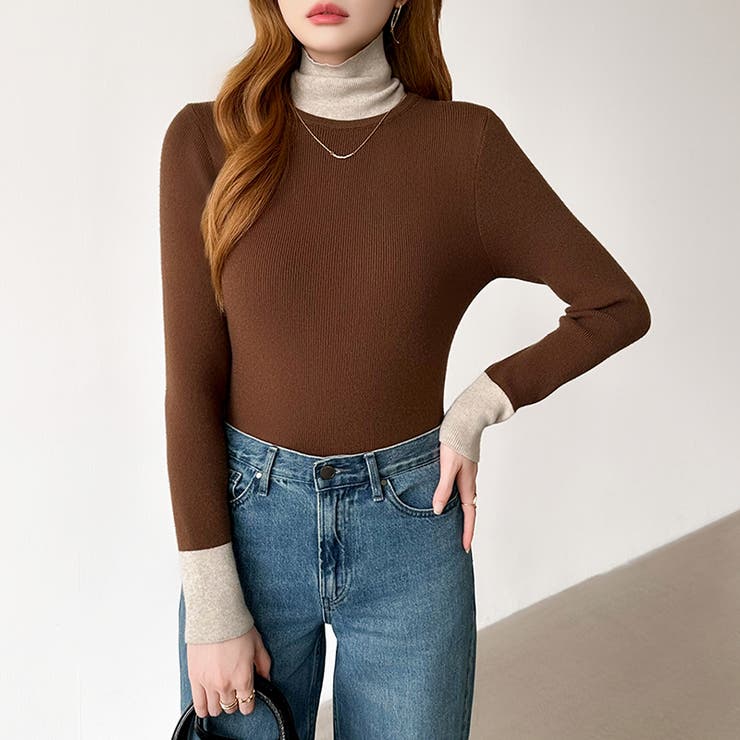 レイヤード風ニット 配色ニット タートルネック | COCOMOMO | 詳細画像45 