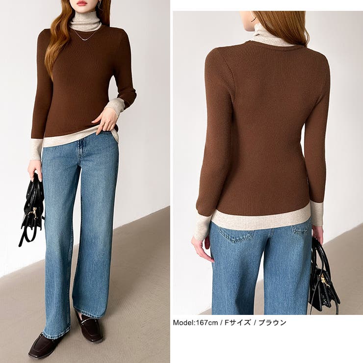 レイヤード風ニット 配色ニット タートルネック | COCOMOMO | 詳細画像46 