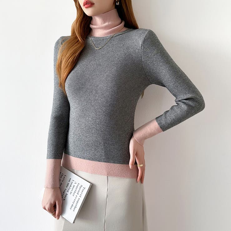 レイヤード風ニット 配色ニット タートルネック | COCOMOMO | 詳細画像53 