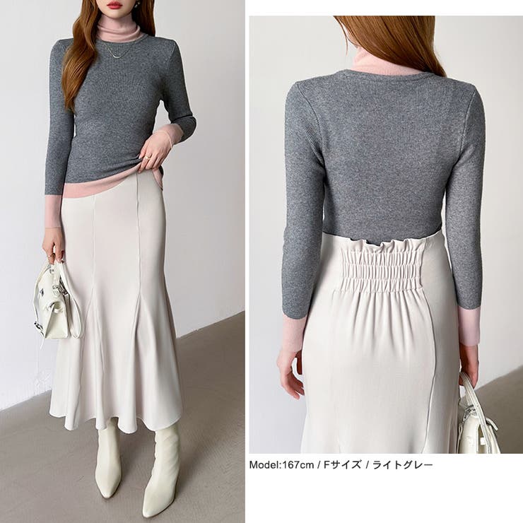 レイヤード風ニット 配色ニット タートルネック | COCOMOMO | 詳細画像56 