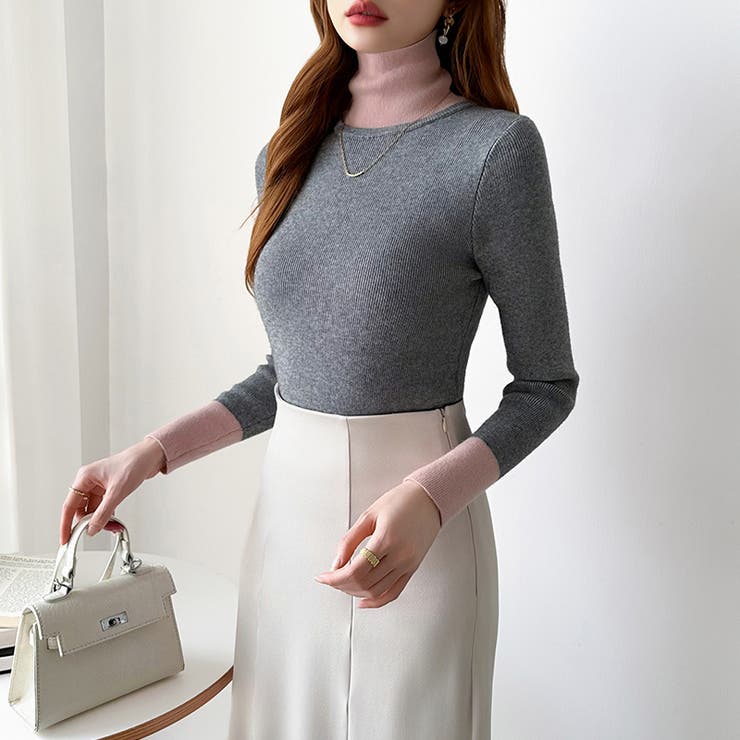 レイヤード風ニット 配色ニット タートルネック | COCOMOMO | 詳細画像58 