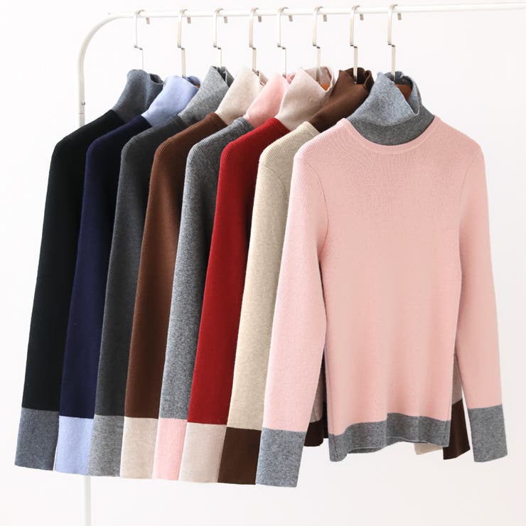 レイヤード風ニット 配色ニット タートルネック | COCOMOMO | 詳細画像59 