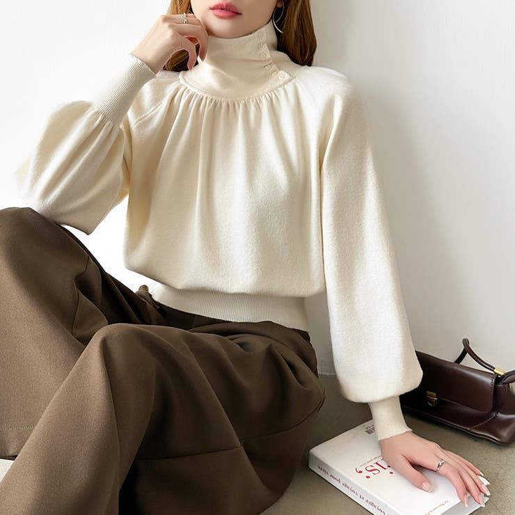 2wayネックバルーンスリーブニット ハイネック ニット | COCOMOMO | 詳細画像10 