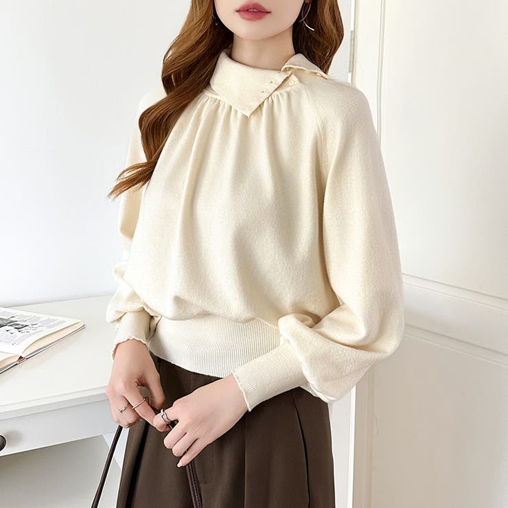 2wayネックバルーンスリーブニット ハイネック ニット | COCOMOMO | 詳細画像12 