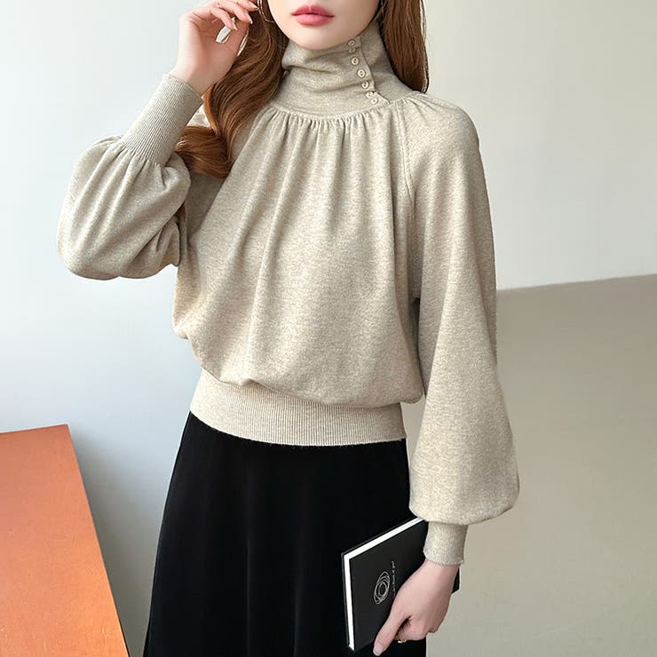 2wayネックバルーンスリーブニット ハイネック ニット | COCOMOMO | 詳細画像35 