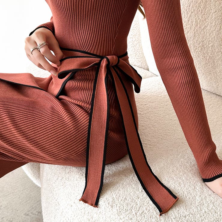 バイカラータイトワンピース ニットワンピース リボンワンピース | COCOMOMO | 詳細画像15 