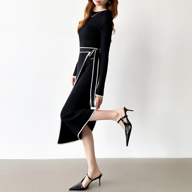 バイカラータイトワンピース ニットワンピース リボンワンピース | COCOMOMO | 詳細画像22 