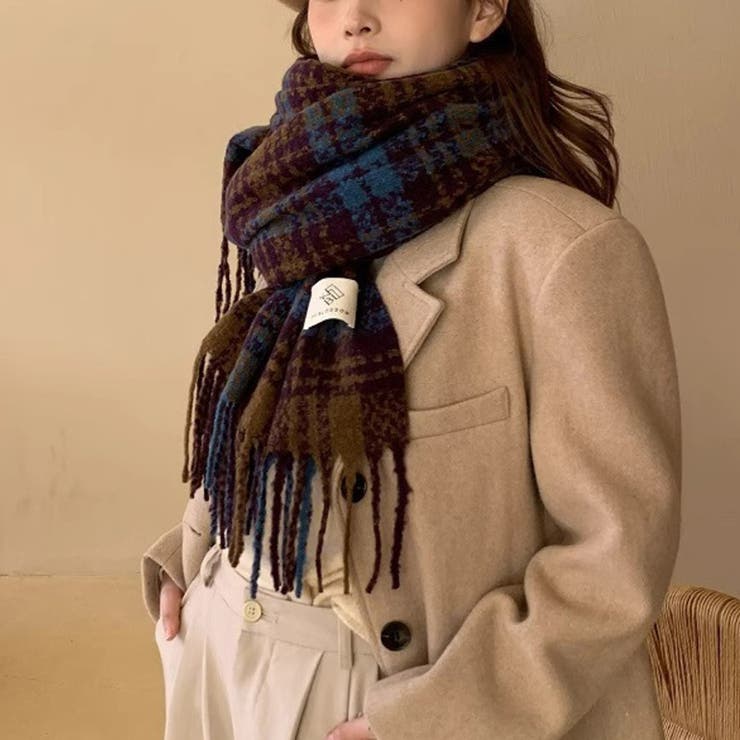 チェック柄マフラー マフラー ロゴタグマフラー | COCOMOMO | 詳細画像10 