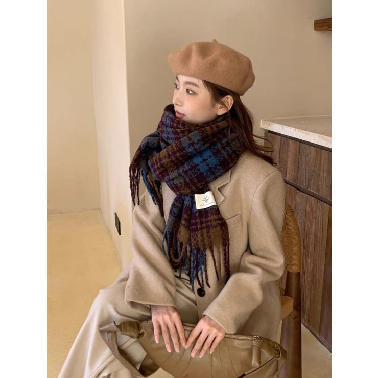 チェック柄マフラー マフラー ロゴタグマフラー | COCOMOMO | 詳細画像12 