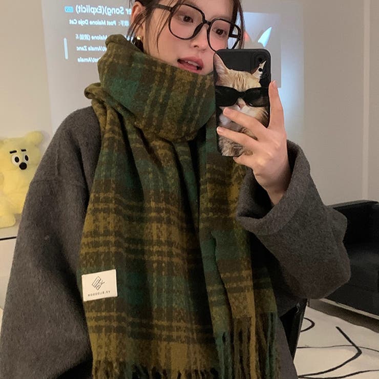 チェック柄マフラー マフラー ロゴタグマフラー | COCOMOMO | 詳細画像18 