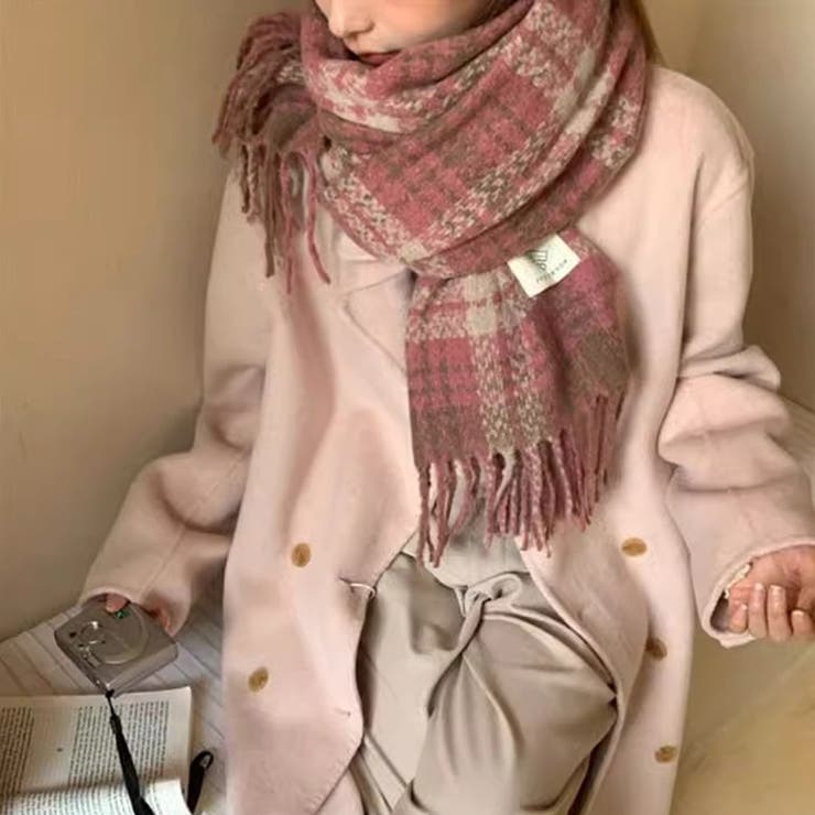 チェック柄マフラー マフラー ロゴタグマフラー | COCOMOMO | 詳細画像4 