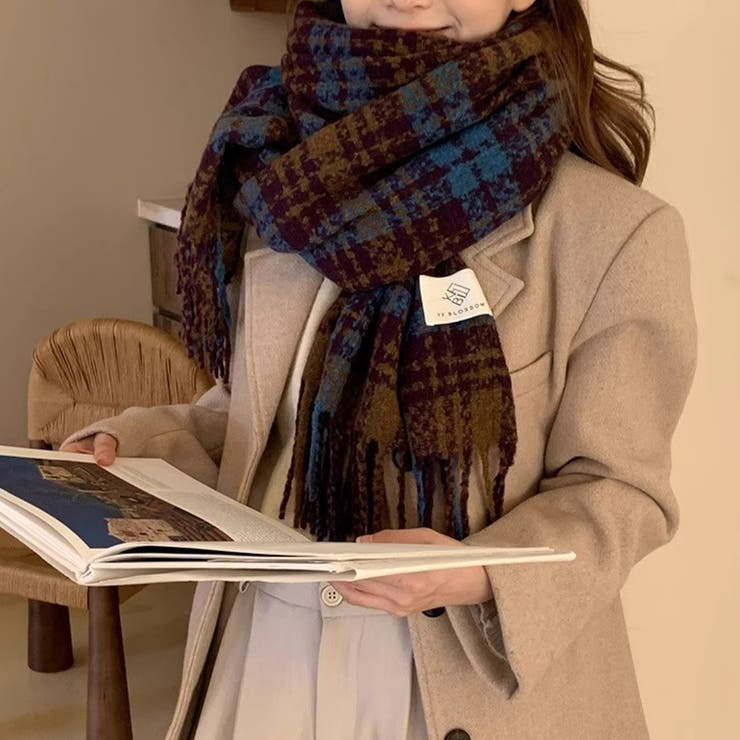 チェック柄マフラー マフラー ロゴタグマフラー | COCOMOMO | 詳細画像8 