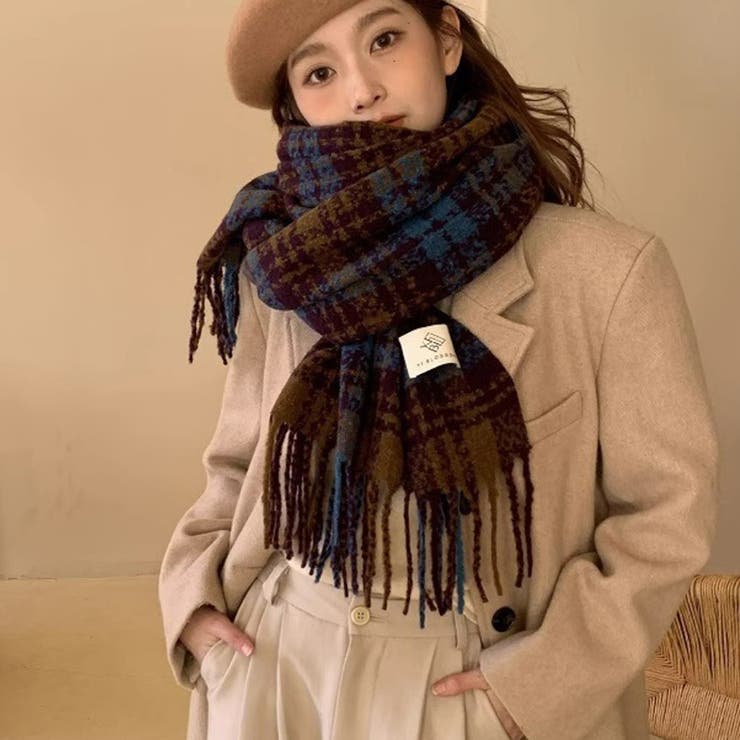 チェック柄マフラー マフラー ロゴタグマフラー | COCOMOMO | 詳細画像9 